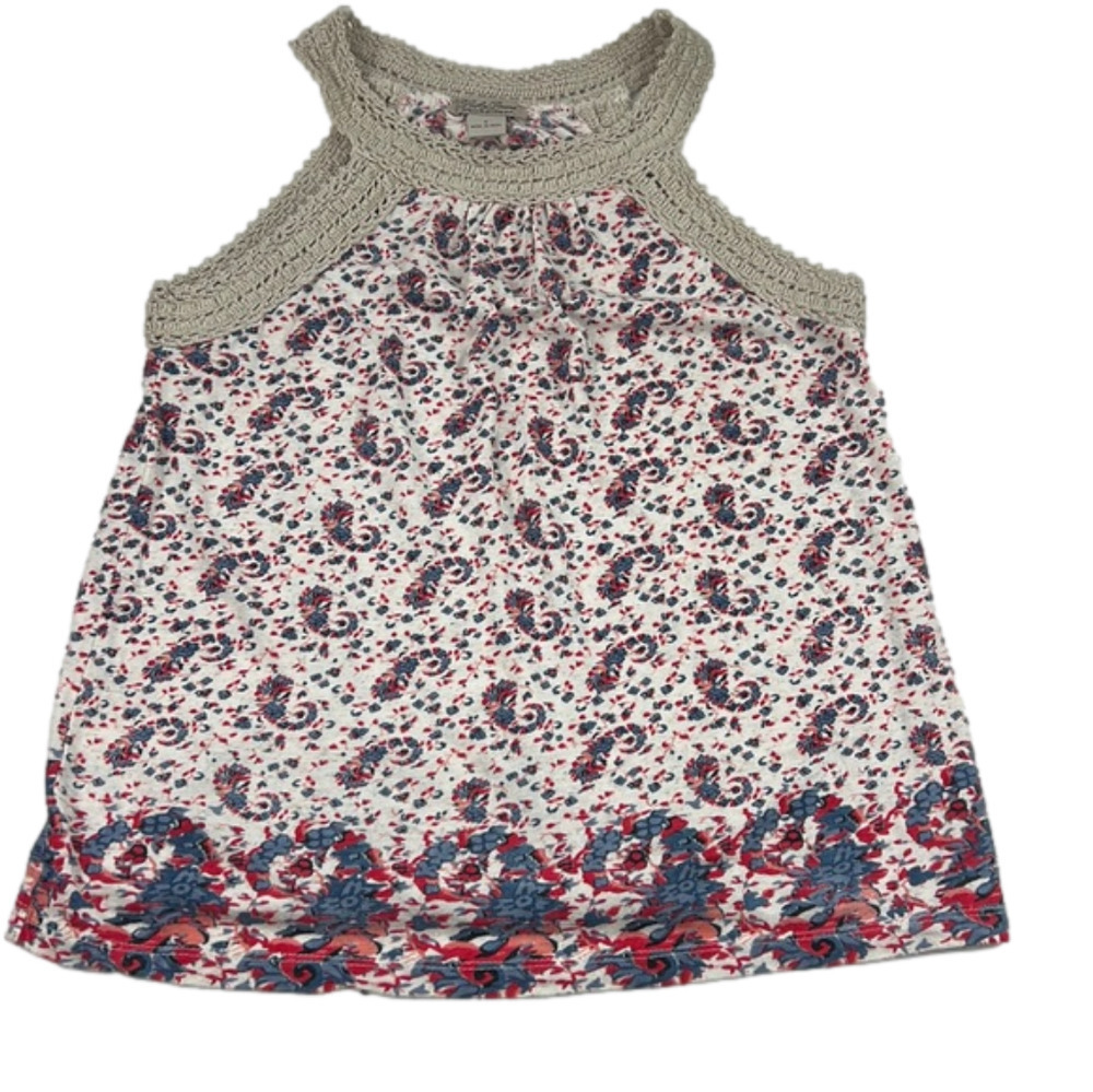Lucky Brand Paisley Sleeveless Tank Top with Lace Details